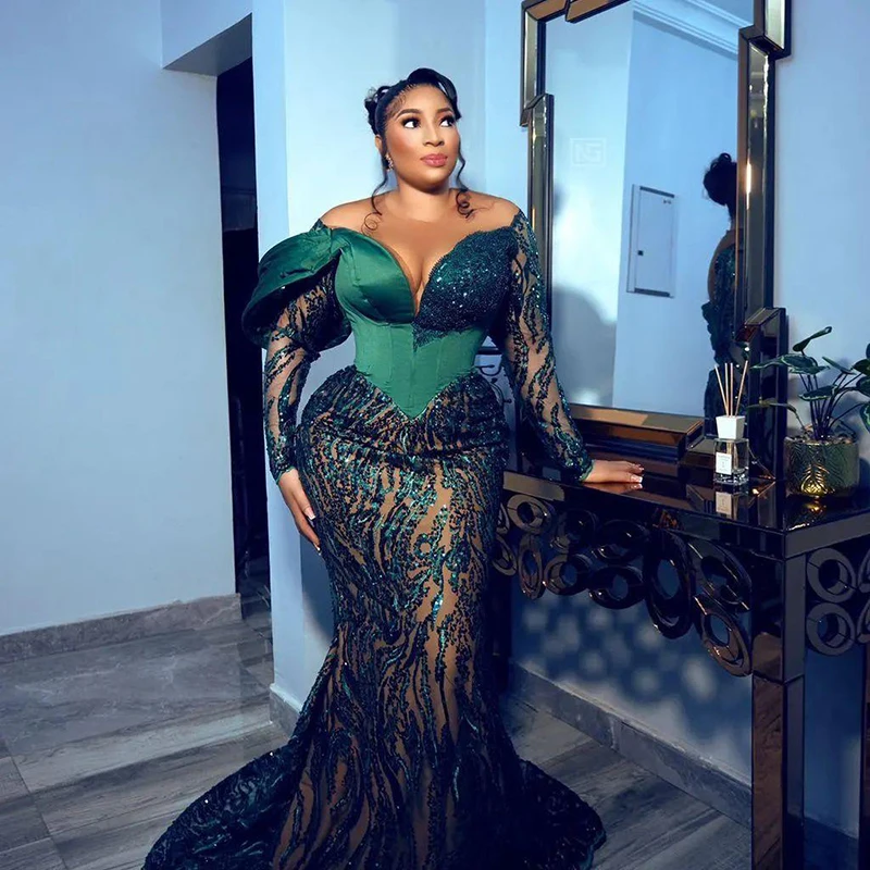 Темно-зеленое платье-Русалка Aso Ebi для выпускного вечера, вечерние платья с длинными рукавами, платье на шнуровке с лифом сзади для вечеринки
Темно-зеленое платье-Русалка Aso Ebi для выпускного вечера, вечерние платья с длинными рукавами, платье на шнуровке с лифом сзади для вечеринки