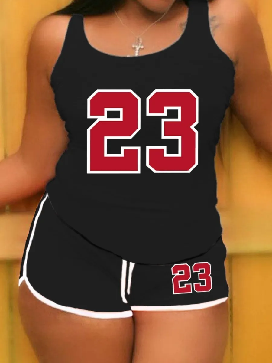 LW Number 23 Print Shorts Set U Neck Sleeveless Tank Top&Drawstring Matching Bottoms Women Daily 2pcs Suits
LW Number 23 Print Shorts Set U Neck Sleeveless Tank Top&Drawstring Matching Bottoms Women Daily 2pcs Suits