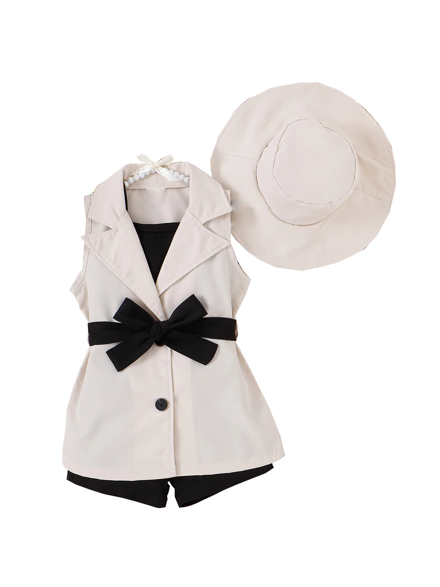 Kids Girls 4PCS Outfit Solid Color Camisole Tops and Elastic Shorts Belted Vest Coat Sun Hat Summer Clothing Set
Kids Girls 4PCS Outfit Solid Color Camisole Tops and Elastic Shorts Belted Vest Coat Sun Hat Summer Clothing Set