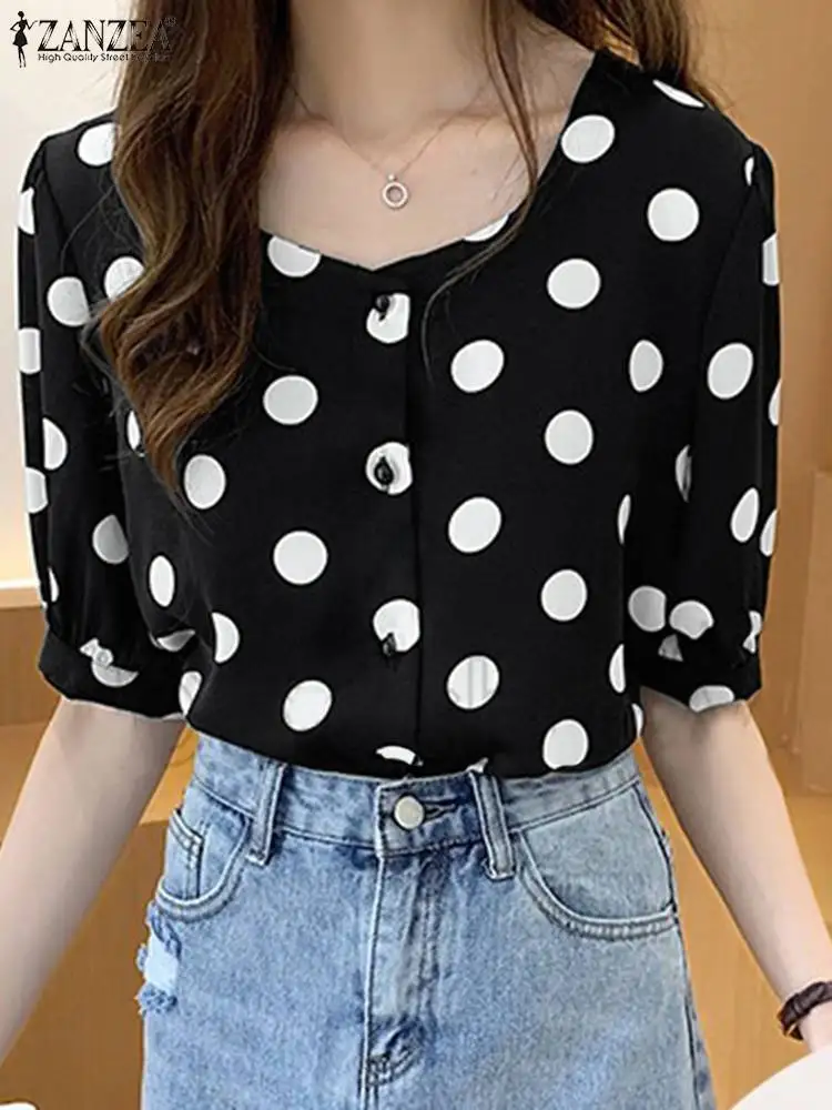 ZANZEA Fashion Polka Dots Printed Blouse Female Half Sleeve Square Collar Shirt Work OL Elegant Tops Summer Women Chemise 2023 
ZANZEA Fashion Polka Dots Printed Blouse Female Half Sleeve Square Collar Shirt Work OL Elegant Tops Summer Women Chemise 2023