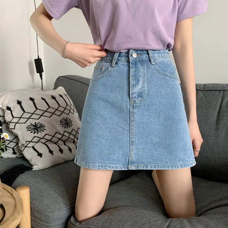 2022 Women Summer New Blue Solid Casual Denim Skirts Female High Waist A Line Skirts Ladies Pockets Button Jeans Skirts O174
2022 Women Summer New Blue Solid Casual Denim Skirts Female High Waist A Line Skirts Ladies Pockets Button Jeans Skirts O174