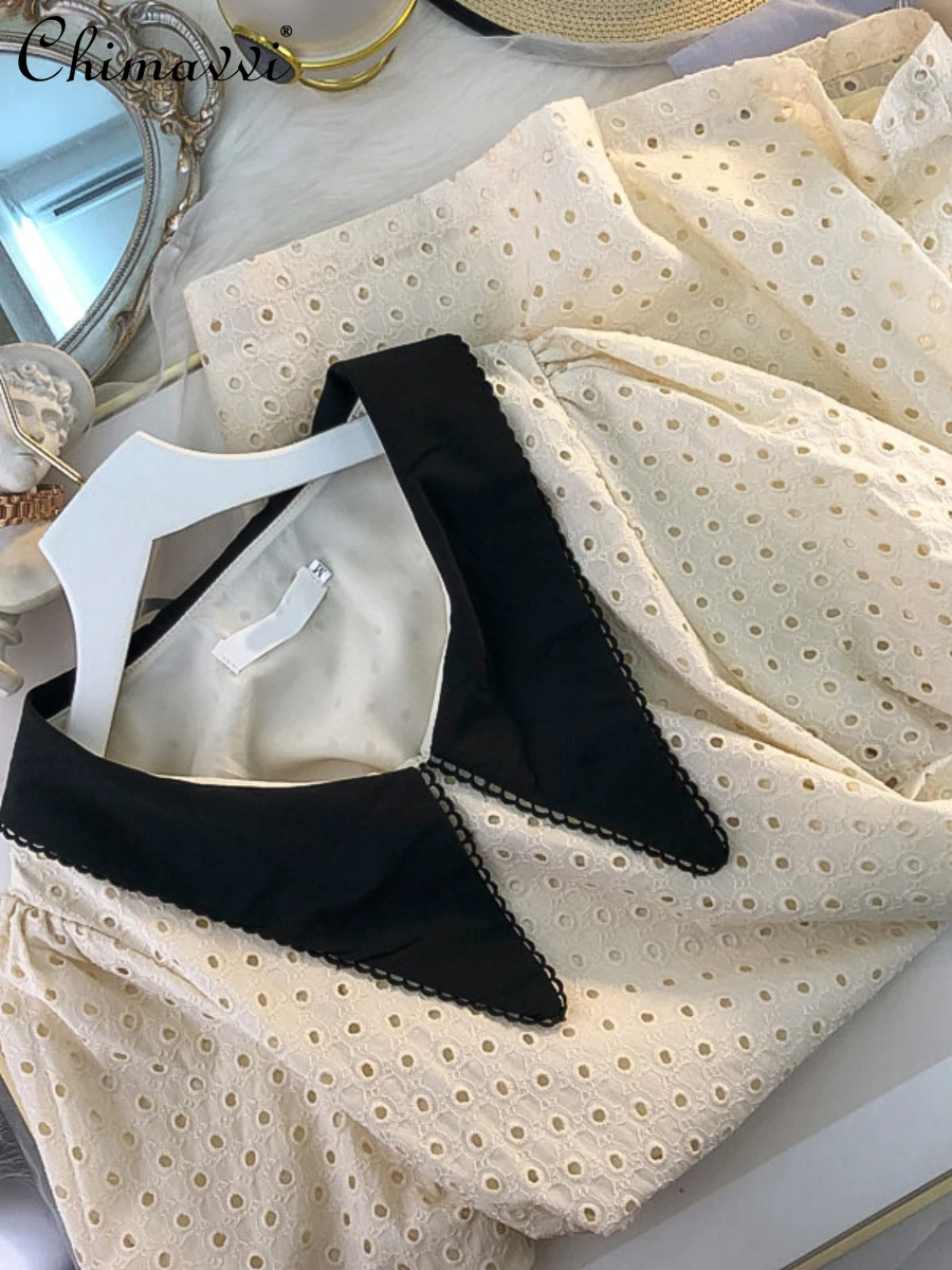 Contrast-Color Doll Collar Puff Sleeve Slim Dress Women 2022 Summer Fashion Embroidered Hollow-out Elegant A- Line Girl's Dress
Contrast-Color Doll Collar Puff Sleeve Slim Dress Women 2022 Summer Fashion Embroidered Hollow-out Elegant A- Line Girl's Dress