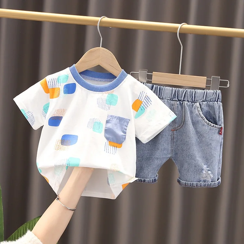 Newborn Baby boy summer clothes outfits sets T-shirt + denim shorts suit cloth for toddler baby boy clothing 1st birthday sets
Newborn Baby boy summer clothes outfits sets T-shirt + denim shorts suit cloth for toddler baby boy clothing 1st birthday sets
