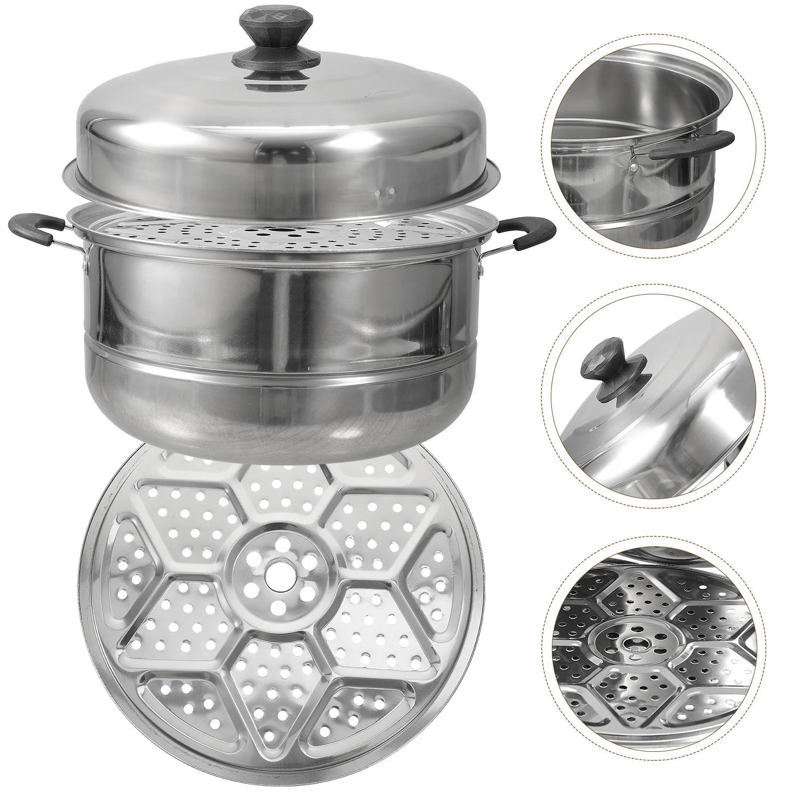 

Stainless Steel Steamer Saucepan Lid Food Vegetable Kitchen Tools Work Double-layered Stockpot