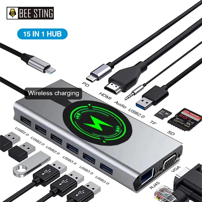 15 in 1 Docking Station USB Type-C HUB To HDMI-Compatible Wireless Charging USB 3.0 Adapter 4K HDMI VGA RJ45 100W PD SD/TF Dock
15 in 1 Docking Station USB Type-C HUB To HDMI-Compatible Wireless Charging USB 3.0 Adapter 4K HDMI VGA RJ45 100W PD SD/TF Dock