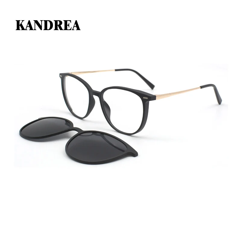 

KANDREA 2 in 1 Metal Vintage Round Magnet Polarized Sunglasses Women Men Eyeglasses Optical Retro Myopia Magnetic Eyewear S2117