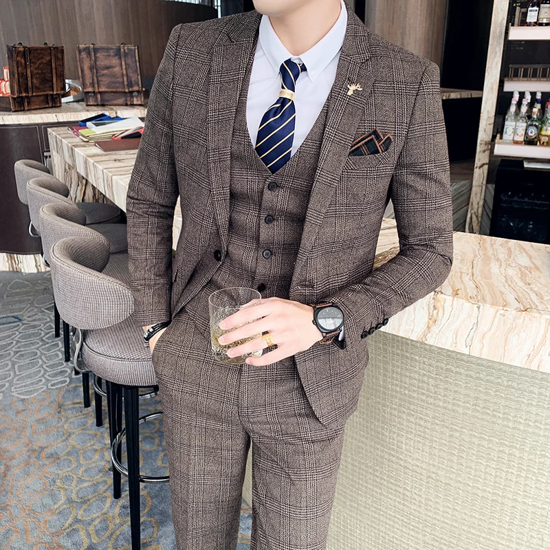 S-7XL (Jacket+Vest+Pants) Fashion Boutique Lattice Formal Business Mens Suit 3pcs Set Groom Wedding Dress Plaid Suit Show Stage
S-7XL (Jacket+Vest+Pants) Fashion Boutique Lattice Formal Business Mens Suit 3pcs Set Groom Wedding Dress Plaid Suit Show Stage