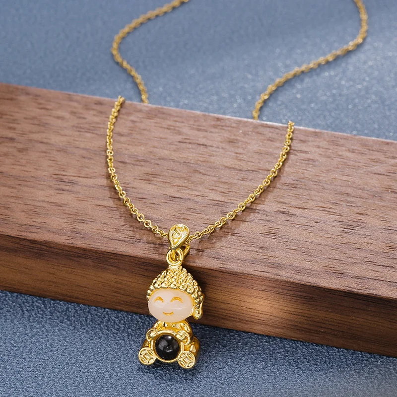 New Heart Sutra Projection Little Buddha Necklace Female Gold Luxury Gold Inlaid Jade Collar Chain Neckchain
New Heart Sutra Projection Little Buddha Necklace Female Gold Luxury Gold Inlaid Jade Collar Chain Neckchain