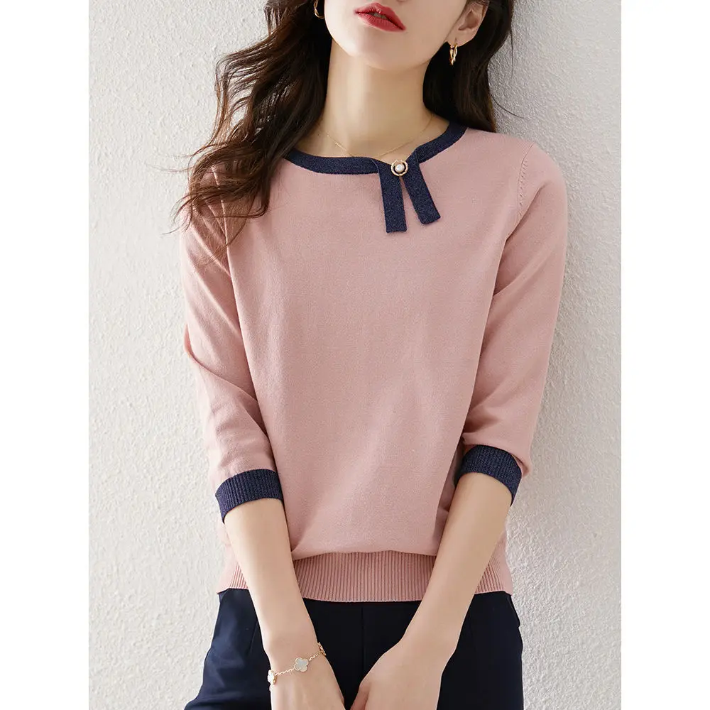 Women 's Knitwear 2021 Spring New Contrast Color Asymmetric Niche Knitwear 3/4 Sleeve Pullover Women Sweater pink sweater
Women 's Knitwear 2021 Spring New Contrast Color Asymmetric Niche Knitwear 3/4 Sleeve Pullover Women Sweater pink sweater
