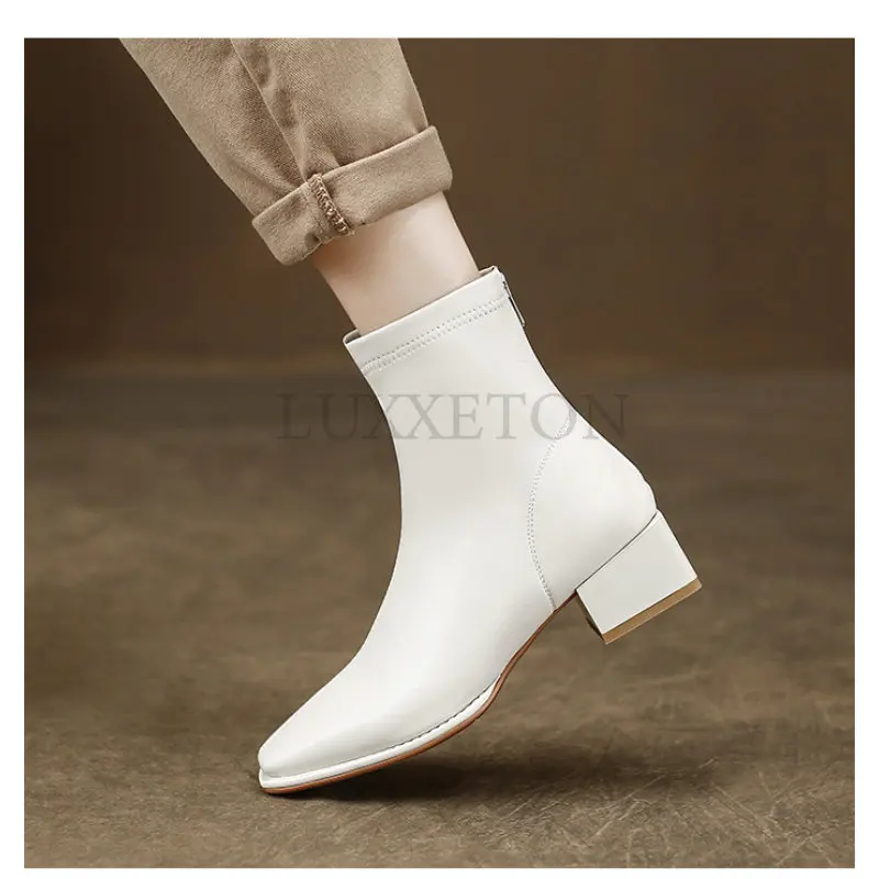 Autumn Women Leather Ankle Boots Fashion Female Mid Thick Heels Elegant Lady White Black Apricot Square Toe Zip Shoes New
Autumn Women Leather Ankle Boots Fashion Female Mid Thick Heels Elegant Lady White Black Apricot Square Toe Zip Shoes New