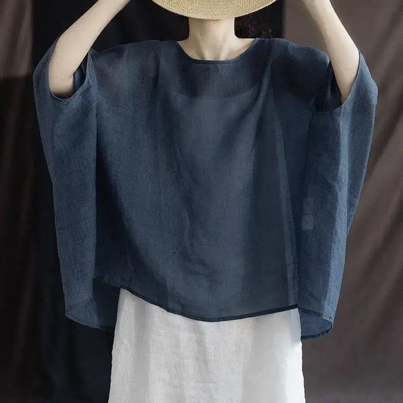 Женская винтажная льняная хлопковая Футболка с рукавами «летучая мышь», женская модная свободная футболка в стиле Харадзюку с круглым выре... 
Женская винтажная льняная хлопковая Футболка с рукавами «летучая мышь», женская модная свободная футболка в стиле Харадзюку с круглым выре...