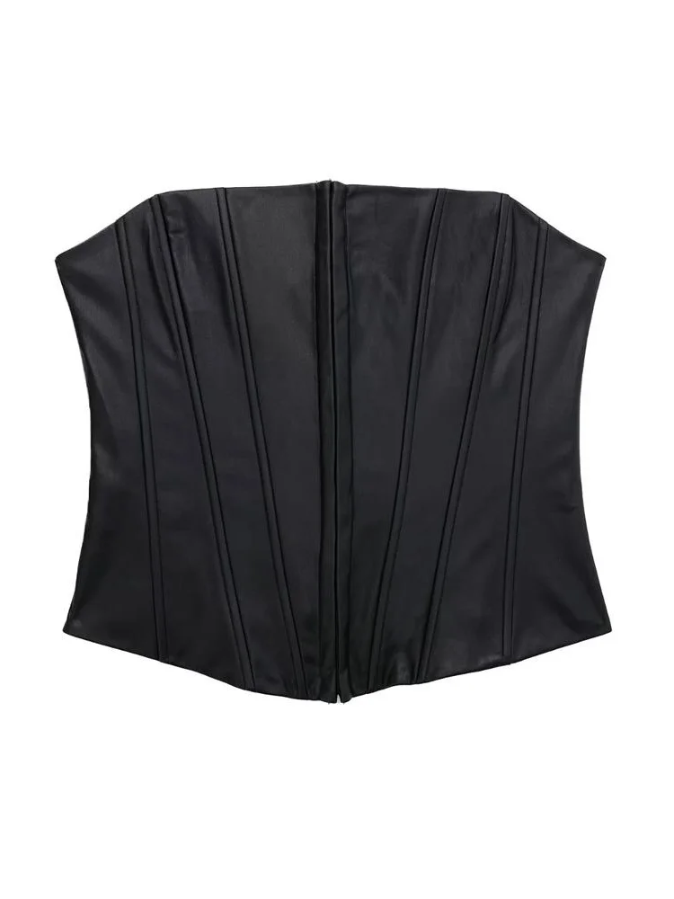MESTTRAF Women 2022 Fashion Straight Neck Off The Shoulder Faux Leather Bustier Tops Vintage Backless Metal Hook Female Tops
MESTTRAF Women 2022 Fashion Straight Neck Off The Shoulder Faux Leather Bustier Tops Vintage Backless Metal Hook Female Tops