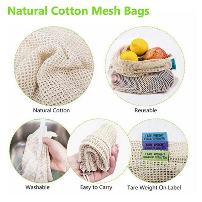 Reusable Produce Bags Cotton Net Bags for Storage Fruit Vegetable with Drawstring Organizer Storage Mesh Bag Eco Friendly
Reusable Produce Bags Cotton Net Bags for Storage Fruit Vegetable with Drawstring Organizer Storage Mesh Bag Eco Friendly