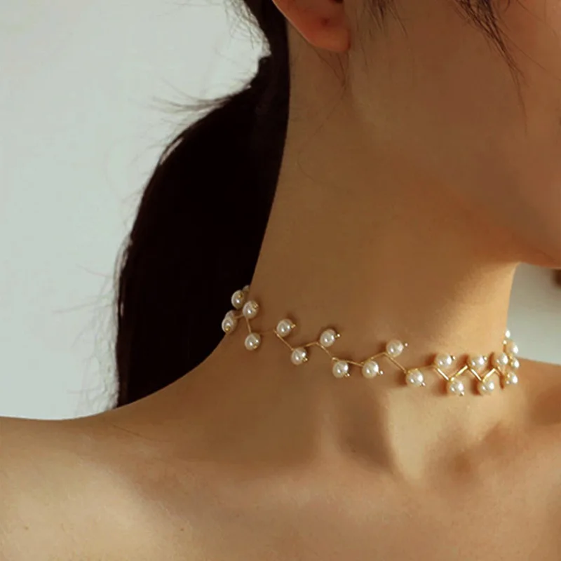 

Short Necklace Neck Chain Charming Chokers With Pearls Princess Gifts Jewelry Clavicle Chains Wedding Collarbone Chain Necklaces
