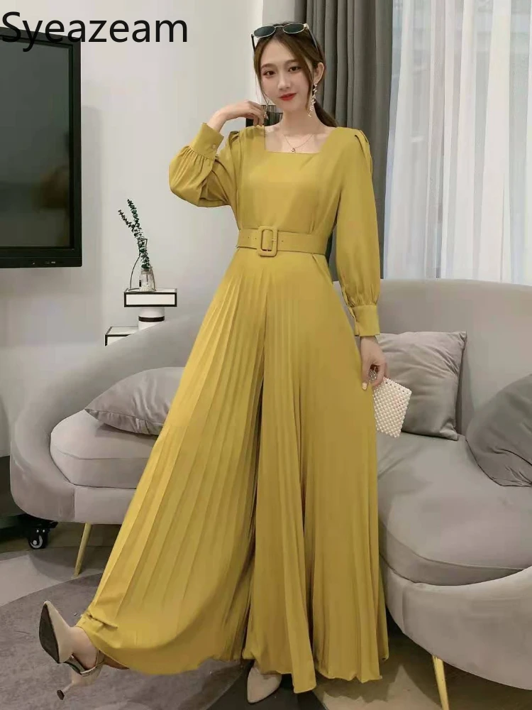 Korean Chic Elegant Jumpsuits Women Square Neck Waist Solid All-match Long Sleeve Pleated Jumpsuit Trousers with Belt spring
Korean Chic Elegant Jumpsuits Women Square Neck Waist Solid All-match Long Sleeve Pleated Jumpsuit Trousers with Belt spring
