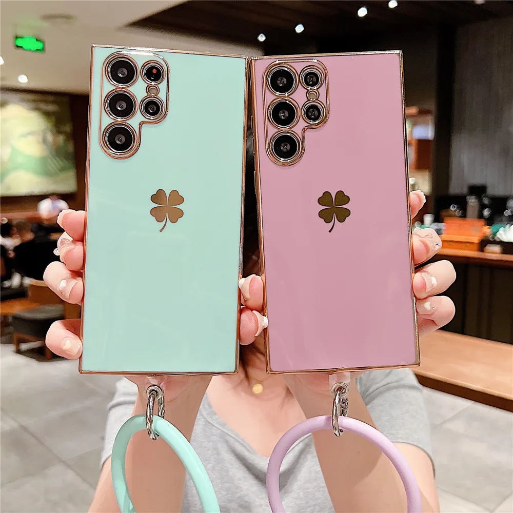 Clover Plating Frame Case For Samsung galaxy S22 Ultra S21 Plus S20 FE A13 A33 A53 5G Ring Wrist Strap Phone Hand band Bracelet
Clover Plating Frame Case For Samsung galaxy S22 Ultra S21 Plus S20 FE A13 A33 A53 5G Ring Wrist Strap Phone Hand band Bracelet