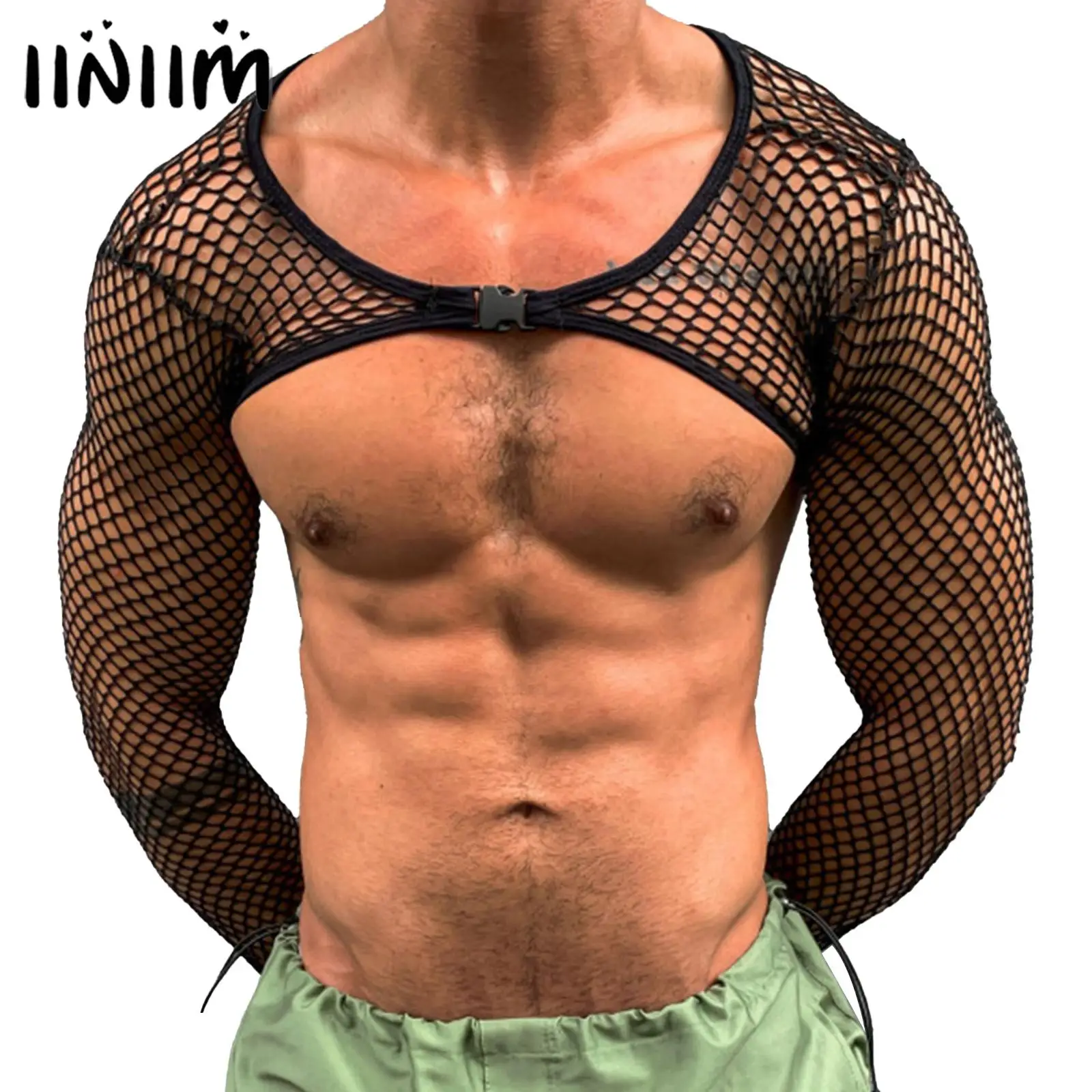 

Мужская Сетчатая футболка, прозрачный сетчатый жилет, облегающая футболка с длинным рукавом, ажурные сексуальные укороченные топы для мышц, Мужской Топ для спортзала и фитнеса