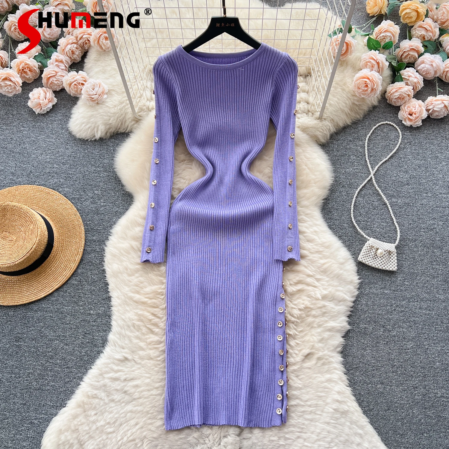 French Style Retro Knitted Maxi Dress for Women Autumn Winter New Niche Button Split Design Sense Slim Fit Slimming Base Dress
French Style Retro Knitted Maxi Dress for Women Autumn Winter New Niche Button Split Design Sense Slim Fit Slimming Base Dress
