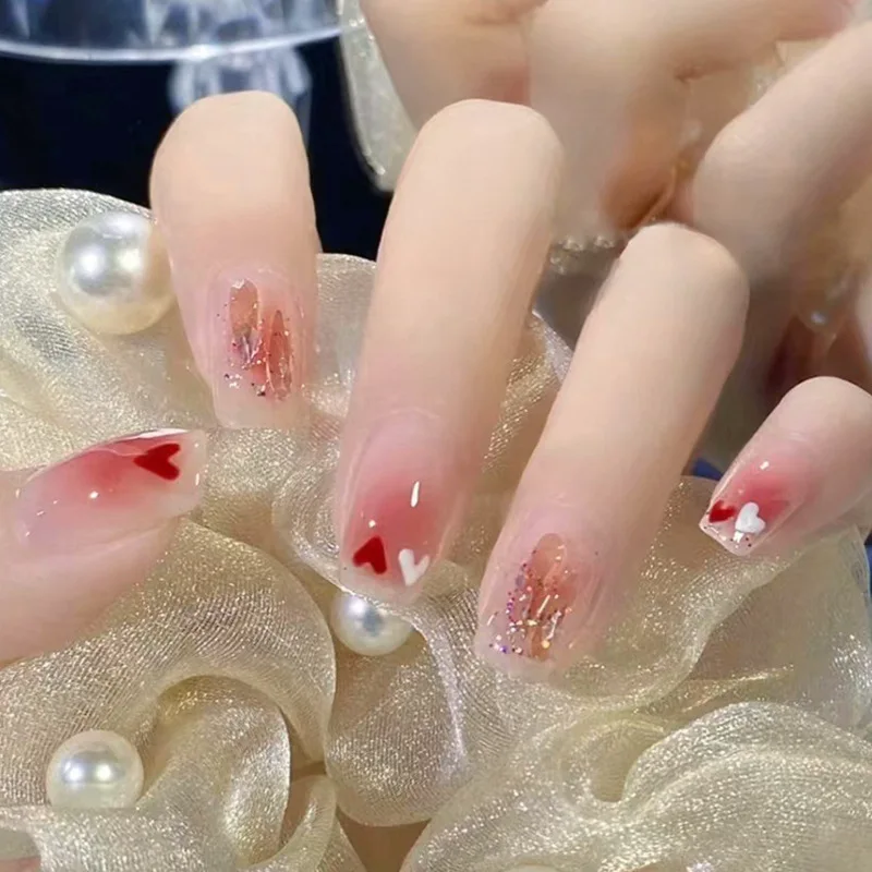 Short False Red White Hearts Aurora Crystal Drops Blusher Red Fake Nail Tips Full Cover Acrylic For Girls Fingernails
Short False Red White Hearts Aurora Crystal Drops Blusher Red Fake Nail Tips Full Cover Acrylic For Girls Fingernails