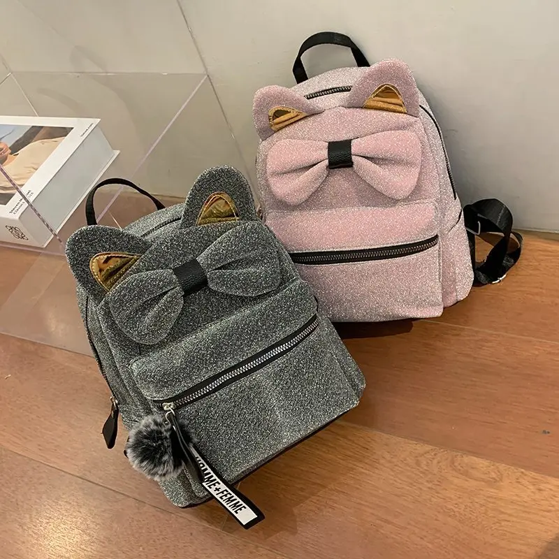 

Bowknot School Bags for Teenage Girls Child Book Bags Cattoon Cute Backpack 2020 New Cat Leisure Bag Animal Shape Mother Package