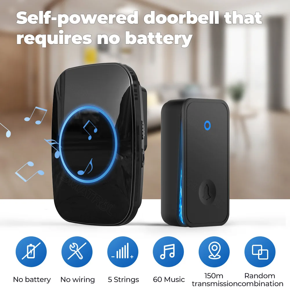 Wireless Self-powered Doorbell Set Button Receiver Chime Ring Smart Home Remote Self Powered EU UK US Plug Door Bell
Wireless Self-powered Doorbell Set Button Receiver Chime Ring Smart Home Remote Self Powered EU UK US Plug Door Bell