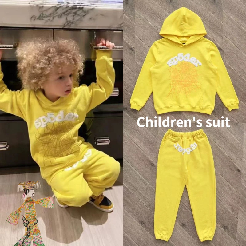 23SS Yellow Sp5der Spider Web Kids Sets Boys Girls High Quality Hip Hop Foam Logo Sets Spider 555555 Hoodie Pants Sportswear
23SS Yellow Sp5der Spider Web Kids Sets Boys Girls High Quality Hip Hop Foam Logo Sets Spider 555555 Hoodie Pants Sportswear