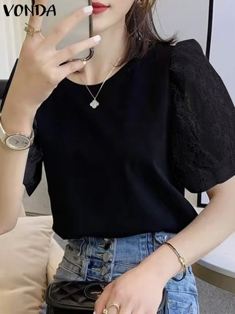 VONDA Women Bohemian Blouse 2023 Fashion Elegant Short Sleeve Lace Shirts Casual Loose Summer Tops Solid Color Blusas Femininas
VONDA Women Bohemian Blouse 2023 Fashion Elegant Short Sleeve Lace Shirts Casual Loose Summer Tops Solid Color Blusas Femininas