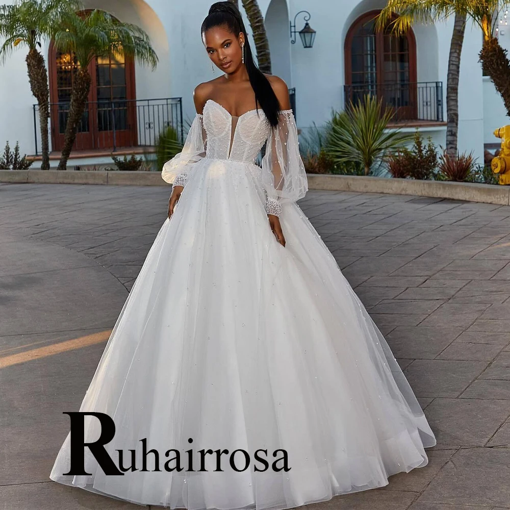 Ruhair Luxury Puff Sleeves Tulle Pearls Sweetheart Backless Wedding Dresses A-Line For Bride Pleat Custom Made Robe De Mariée
Ruhair Luxury Puff Sleeves Tulle Pearls Sweetheart Backless Wedding Dresses A-Line For Bride Pleat Custom Made Robe De Mariée