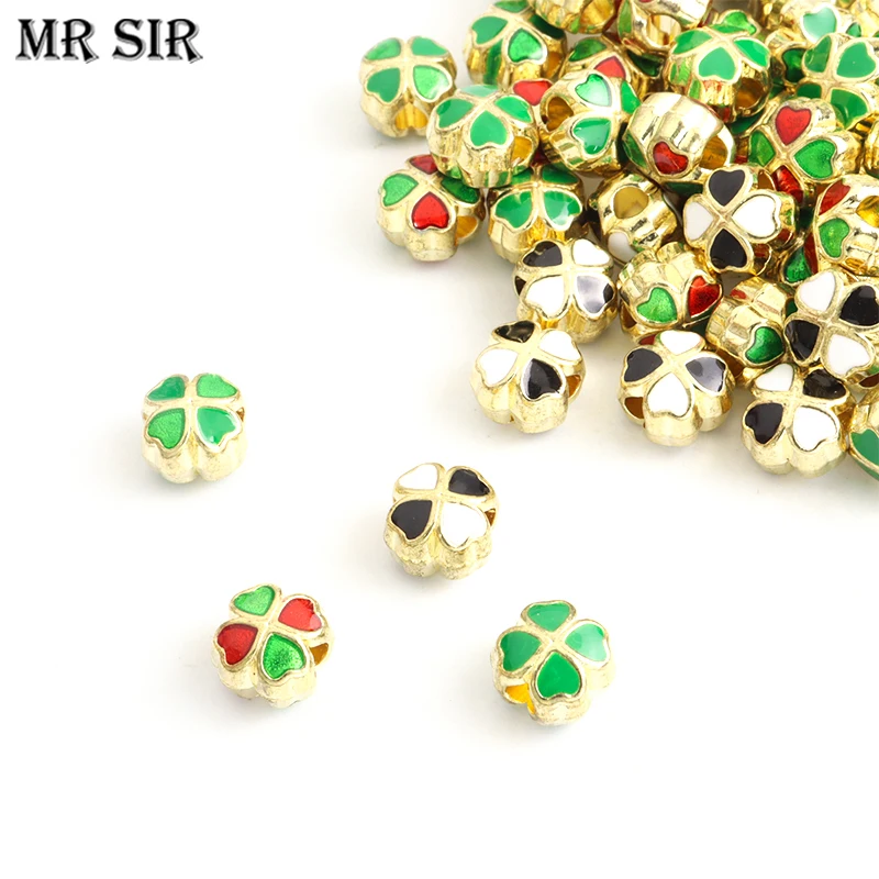 

10pcs Lucky Four Leaf Clover Beads Gold Plated Enamel Clover Big Hole Spacer Beads for Jewelry DIY Making Bracelet Necklace Gift
