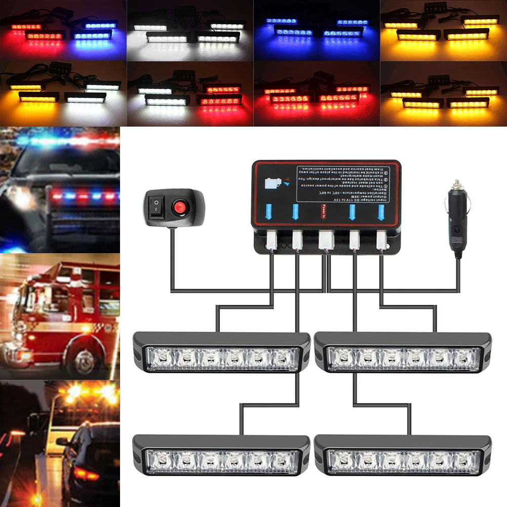4*6LED Car Emergency Strobe Flashing Light 4 In 1 Car Trunk Warning Light Surface Grille Light Bar with On/Off Mode Switch
4*6LED Car Emergency Strobe Flashing Light 4 In 1 Car Trunk Warning Light Surface Grille Light Bar with On/Off Mode Switch