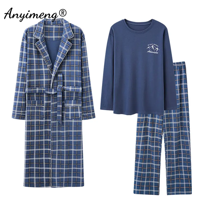 3pcs Men's Robe Gown Pajamas Plus Size 4XL Leisure Homesuit Plaid Pajamas+Robe Long Sleeved Autumn Winter Soft Cotton Sleepwear
3pcs Men's Robe Gown Pajamas Plus Size 4XL Leisure Homesuit Plaid Pajamas+Robe Long Sleeved Autumn Winter Soft Cotton Sleepwear