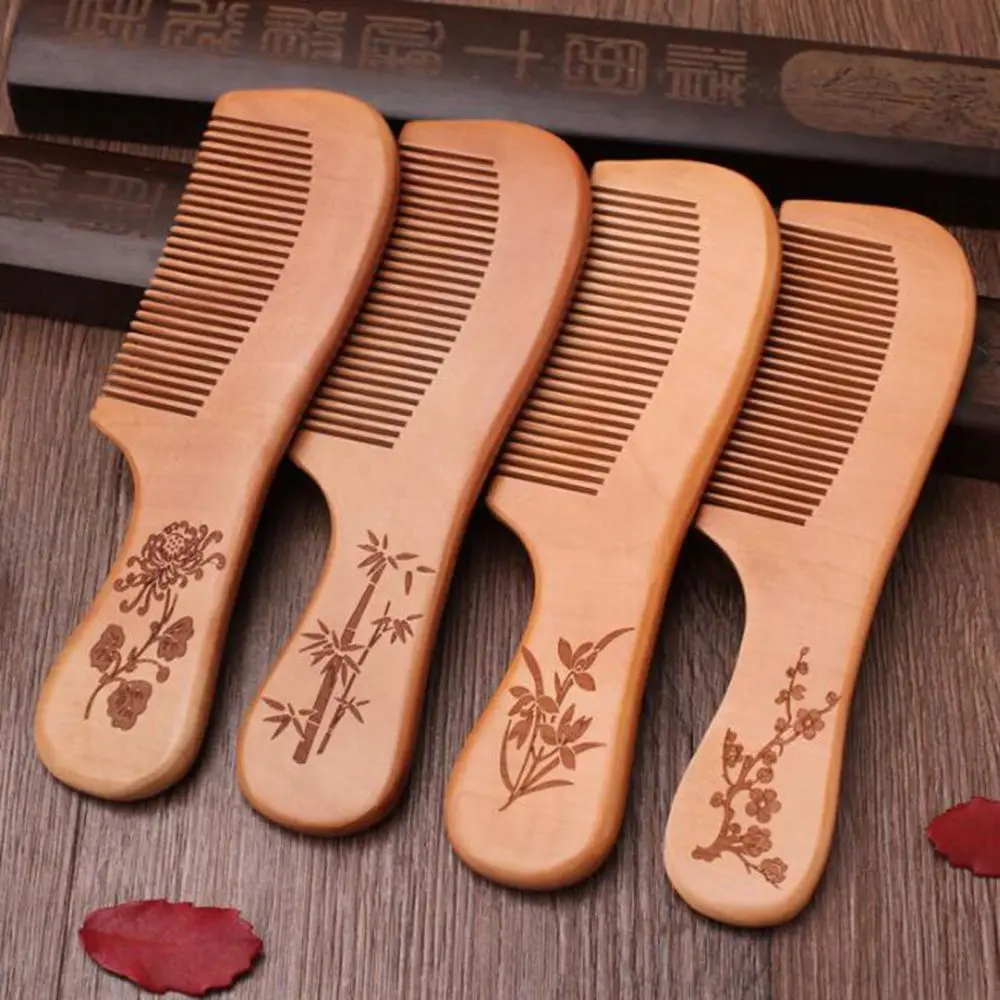 

Popular Wooden Hair Comb Anti-static Moustache Beard Comb Peach Wood Hair Brush Natural Health Care Hair Accessories
