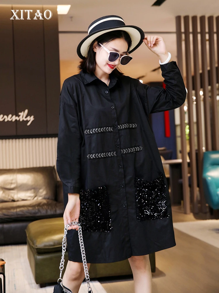XITAO Black Shirt Dress Loose Fashion Sequins Patchwork Pocket Simplicity Autumn Women 2022 Casual Long Sleeve Dress ZY7341
XITAO Black Shirt Dress Loose Fashion Sequins Patchwork Pocket Simplicity Autumn Women 2022 Casual Long Sleeve Dress ZY7341