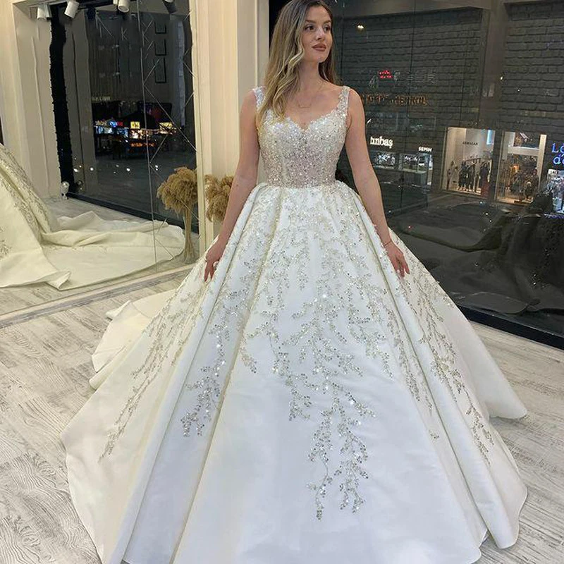Luxury Princess Wedding Dress Romantic Sweetheart Straps Shiny Sequins Lace Satin Bride Dresses vestidos de novia
Luxury Princess Wedding Dress Romantic Sweetheart Straps Shiny Sequins Lace Satin Bride Dresses vestidos de novia