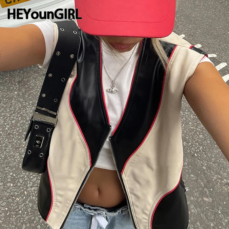 Модная кожаная куртка HEYounGIRL, жилет в стиле High Street Y2K, без рукавов, с принтом в виде звезд, контрастное пальто из искусственной кожи, осенняя уличная одежда, жилет
Модная кожаная куртка HEYounGIRL, жилет в стиле High Street Y2K, без рукавов, с принтом в виде звезд, контрастное пальто из искусственной кожи, осенняя уличная одежда, жилет