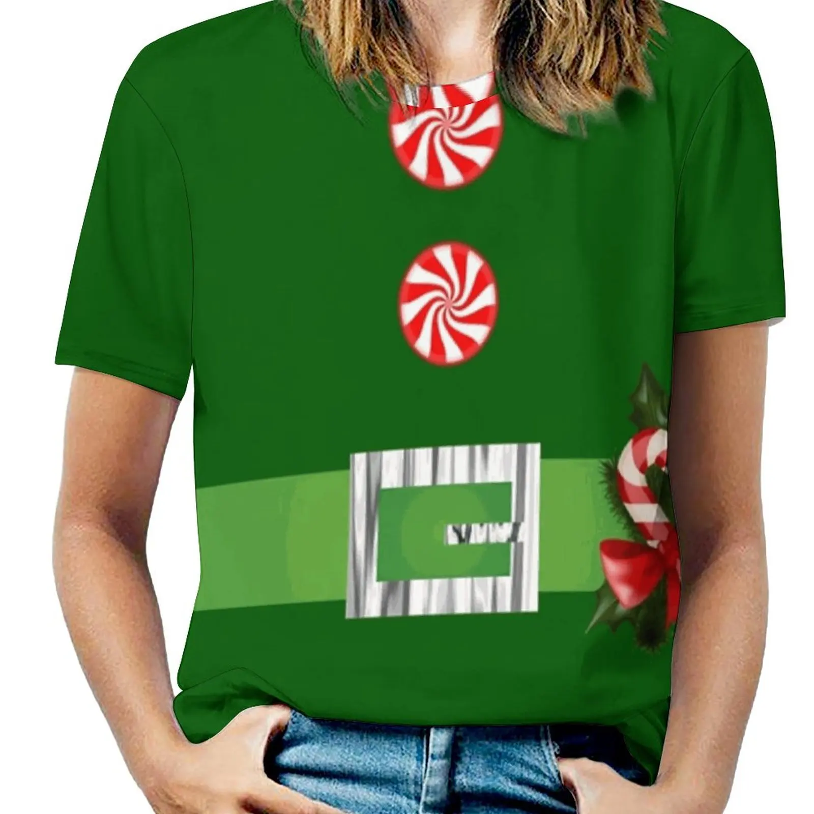 Green Elf Merry Christmas Santa'S Helper Elf Costume Woman'S T-Shirt Spring And Summer Printed T Shirts Crew Neck Pullover Top 
Green Elf Merry Christmas Santa'S Helper Elf Costume Woman'S T-Shirt Spring And Summer Printed T Shirts Crew Neck Pullover Top