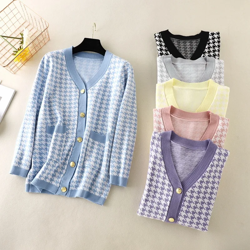 DASSWEI 2022 Spring Autumn Houndstooth Short Sweater Cardigan Jacket For Women Elegant Knitwear Tops Vintage Knitted Coat Femme
DASSWEI 2022 Spring Autumn Houndstooth Short Sweater Cardigan Jacket For Women Elegant Knitwear Tops Vintage Knitted Coat Femme