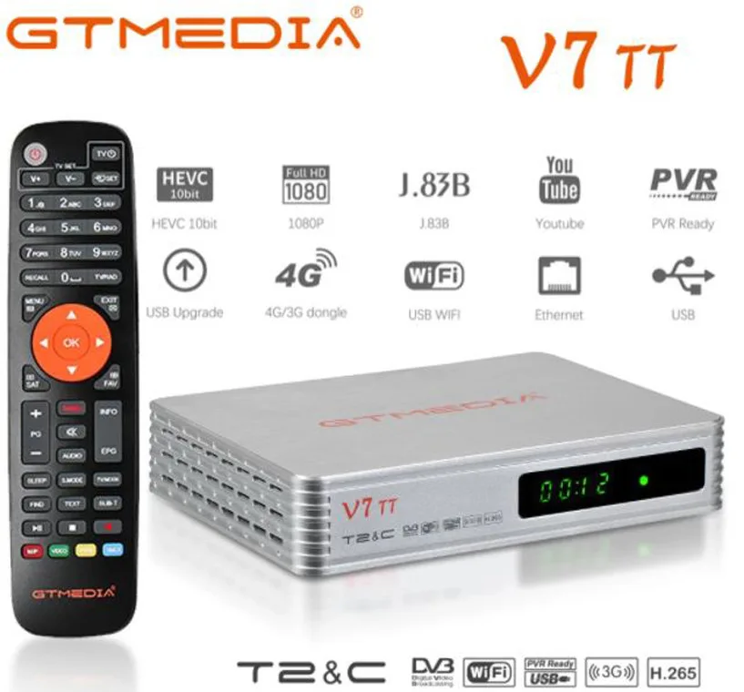 

New DVB-T2 Receiver STB GTMEDIA V7 TT DVB-T/T2+C/cable H.265 HEVC 10 bit Terrestrial TV Receiver/Tuner Converter CCam Decoder