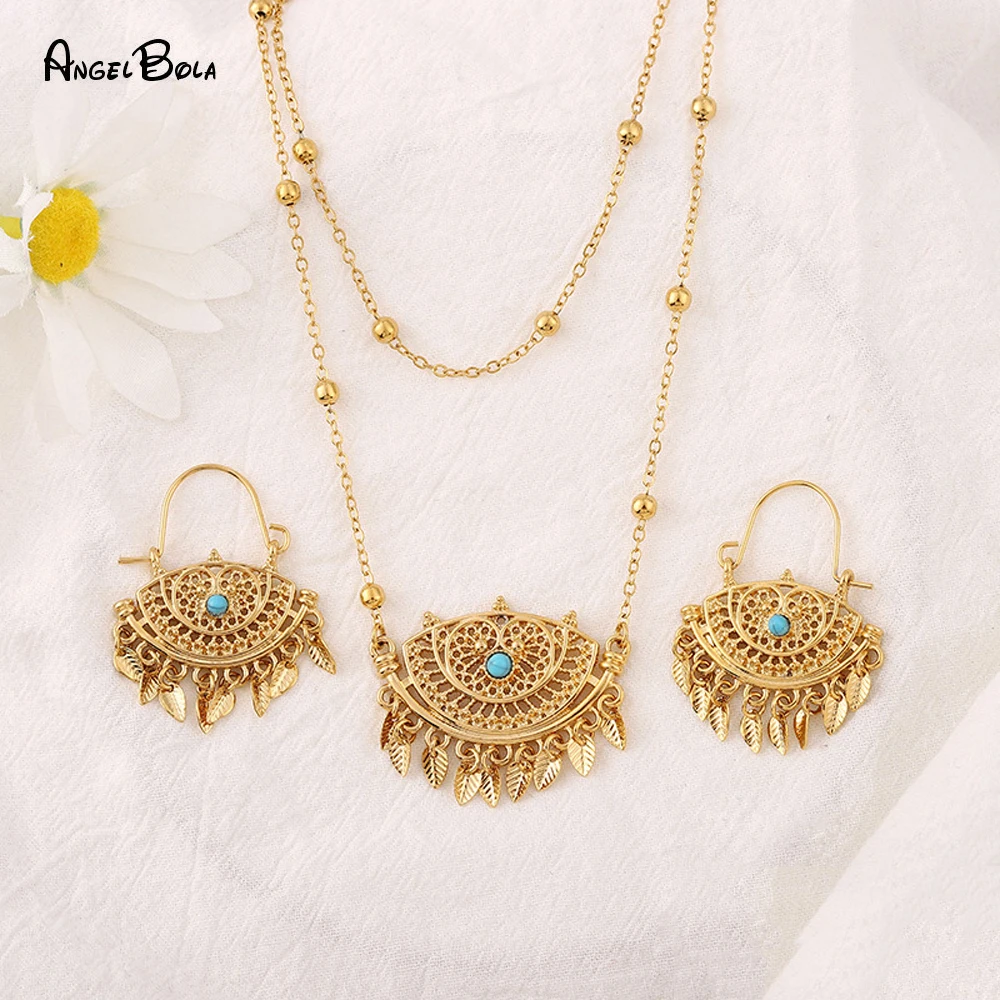 Vintage Hollow Geometric Tassel Pendant Necklace Earrings for Women Original Islam Muslim Dubai Gold 18K Jewelry Sets Wholesale
Vintage Hollow Geometric Tassel Pendant Necklace Earrings for Women Original Islam Muslim Dubai Gold 18K Jewelry Sets Wholesale