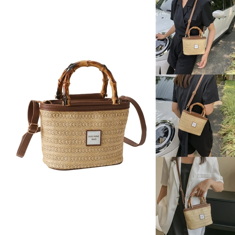 

Шикарная плетеная женская сумка-тоут с ведром, сумки на плечо, портативная и практичная для повседневного использования или
