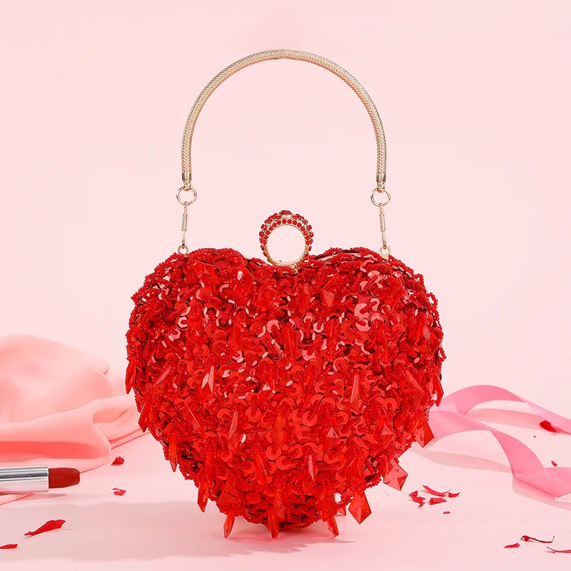 Sweet Romantic Heart Shape Handbag Women Elegant Charm Embroidered Sequins Beaded Evening Bag Wedding Party Purse Clutch
Sweet Romantic Heart Shape Handbag Women Elegant Charm Embroidered Sequins Beaded Evening Bag Wedding Party Purse Clutch