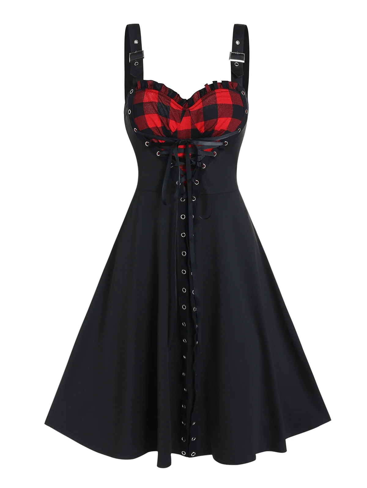 Women Summer Knee Length Gothic Style Plaid Pattern Heart Eyelet Lace Up Mini A Line Dress
Women Summer Knee Length Gothic Style Plaid Pattern Heart Eyelet Lace Up Mini A Line Dress