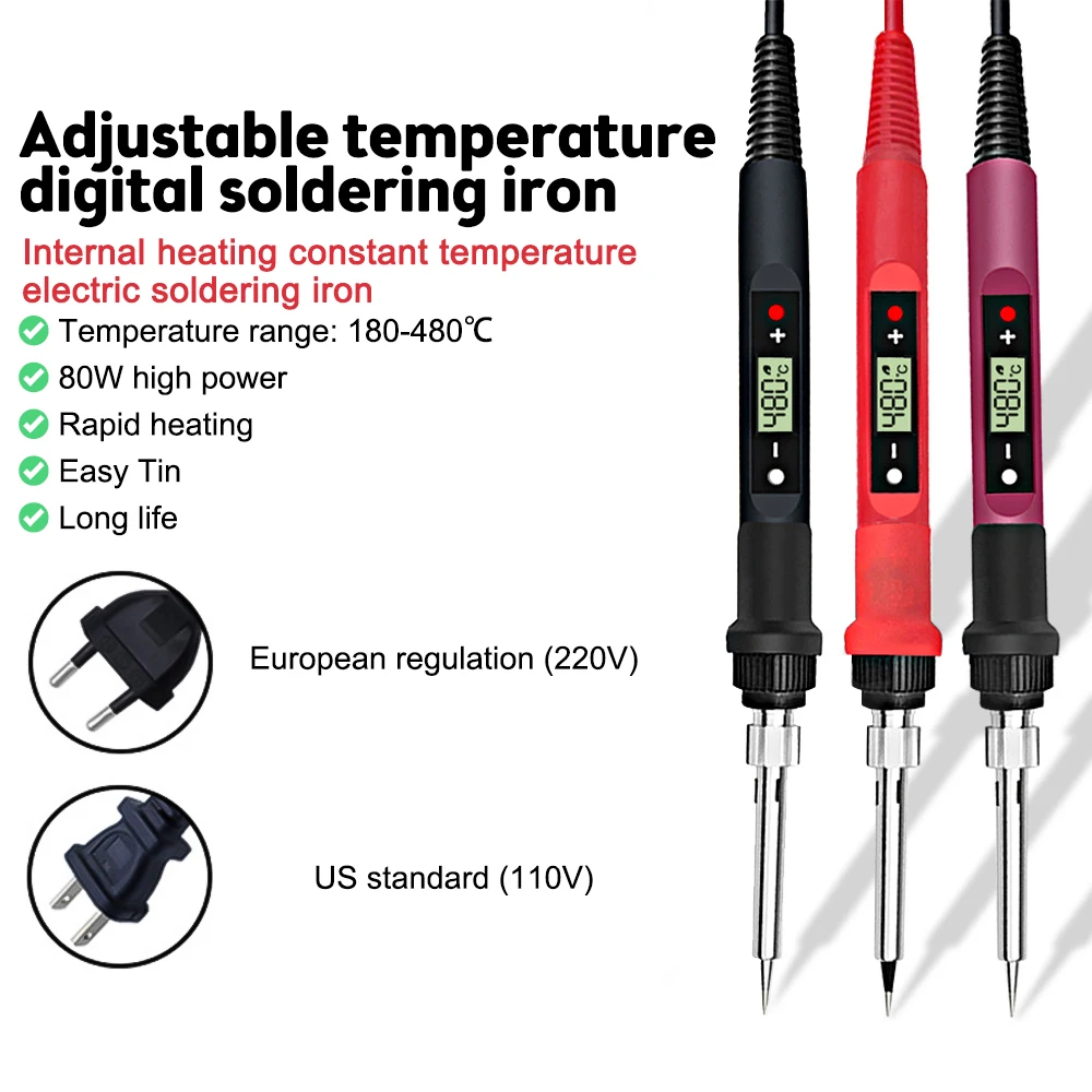 80W Electric Digital Soldering Iron Station 220V 110V 180-480 ° C Temperature Adjustable Welding Soldering Tips Tools Accessorie
80W Electric Digital Soldering Iron Station 220V 110V 180-480 ° C Temperature Adjustable Welding Soldering Tips Tools Accessorie