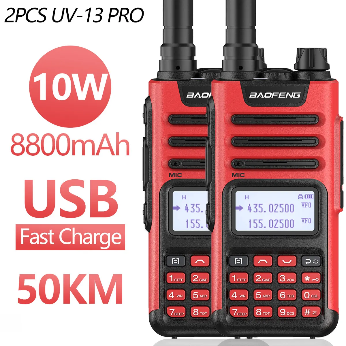 

2PCS Baofeng UV13 PRO Walkie Talkie High Power 999 Channel Long Range Distance Dual Band Type-C Jack Upgrade UV10R Ham Radio