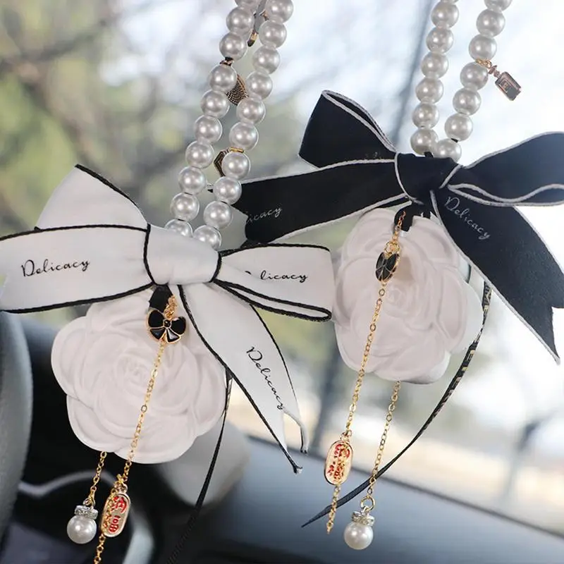 

Camellia Flower Air Freshener Ornament Fragrant Car Pendant Rearview Mirror Hanging Ornament Decoration Aromatherapy Car Decor