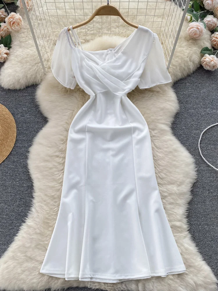 Hikigawa Chic Fashion Woman Dress Sweet Slimming Mermaid White Dresses For Women Elegant Temperament Vintage Vestidos Mujer
Hikigawa Chic Fashion Woman Dress Sweet Slimming Mermaid White Dresses For Women Elegant Temperament Vintage Vestidos Mujer