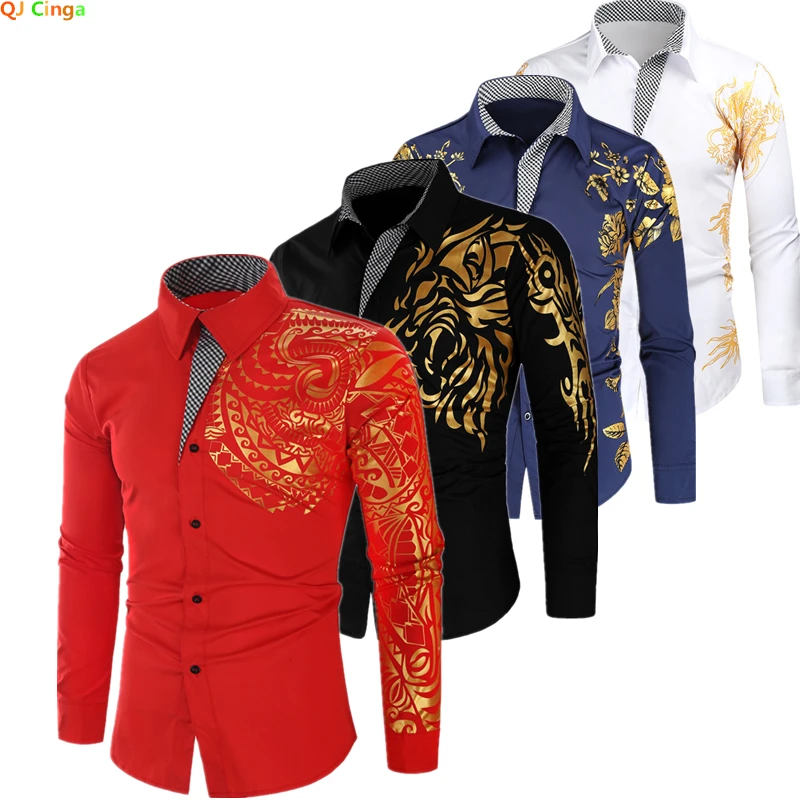 Autumn Gold Printed Long Sleeve Shirt Men's Single Breasted Square Neck Shirts Red Green White Black Men Tops Navy Male Chemise
Autumn Gold Printed Long Sleeve Shirt Men's Single Breasted Square Neck Shirts Red Green White Black Men Tops Navy Male Chemise