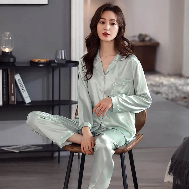 Women Satin Silk Pajamas Set Lounge Wear Casual Solid Sleepwear 2PCS Shirt&Pants Spring Autumn New Pyjamas Home Clothes
Women Satin Silk Pajamas Set Lounge Wear Casual Solid Sleepwear 2PCS Shirt&Pants Spring Autumn New Pyjamas Home Clothes