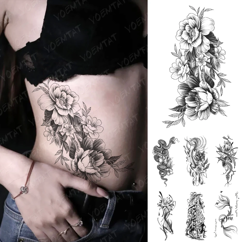 Waterproof Temporary Tattoo Sticker Black Sexy Flower Peony Rose Women Arm Sleeve Waist Tattoos Transfer Fake Tatoo Body Art Men
Waterproof Temporary Tattoo Sticker Black Sexy Flower Peony Rose Women Arm Sleeve Waist Tattoos Transfer Fake Tatoo Body Art Men