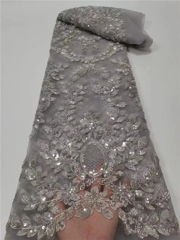 Grey African Handmade Beaded Lace Fabric French Mesh Lace Fabric 2022 High Quality Nigerian Lace Fabrics For Party Sewing
Grey African Handmade Beaded Lace Fabric French Mesh Lace Fabric 2022 High Quality Nigerian Lace Fabrics For Party Sewing